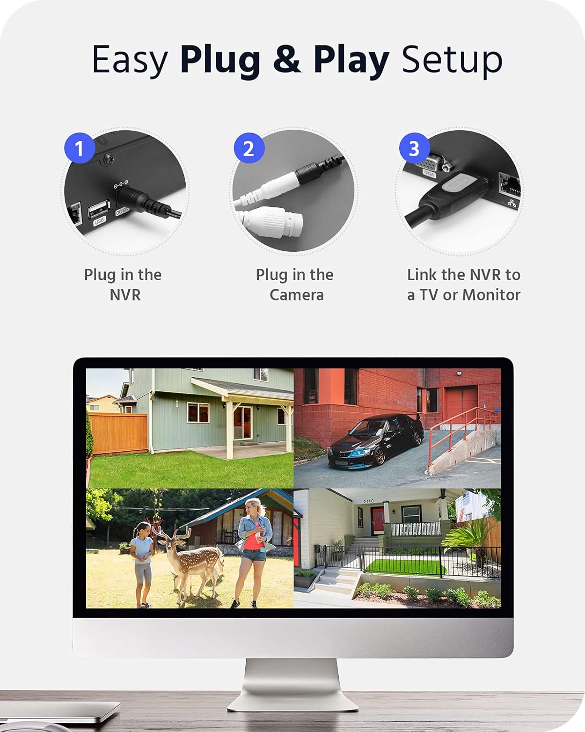 3MP Wireless Security Camera System, 8 Channel 5MP WiFi NVR with 4Pcs 3MP Weatherproof IP Cameras U679