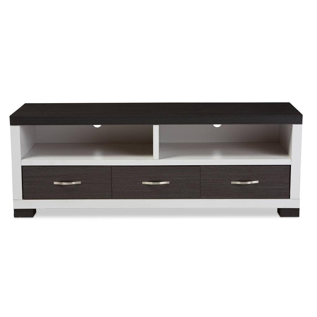 White and Dark Brown Entertainment TV Cabinet with Three Drawers E16321