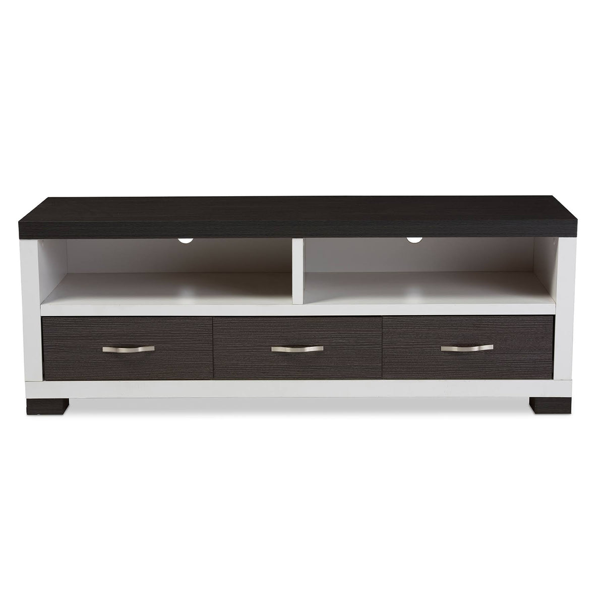 White and Dark Brown Entertainment TV Cabinet with Three Drawers E16321