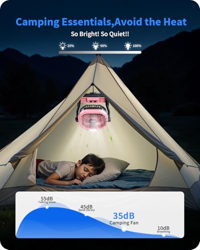 Portable Battery Operated Fan, 20000mAh Rechargeable Camping Fan with LED Lantern S591