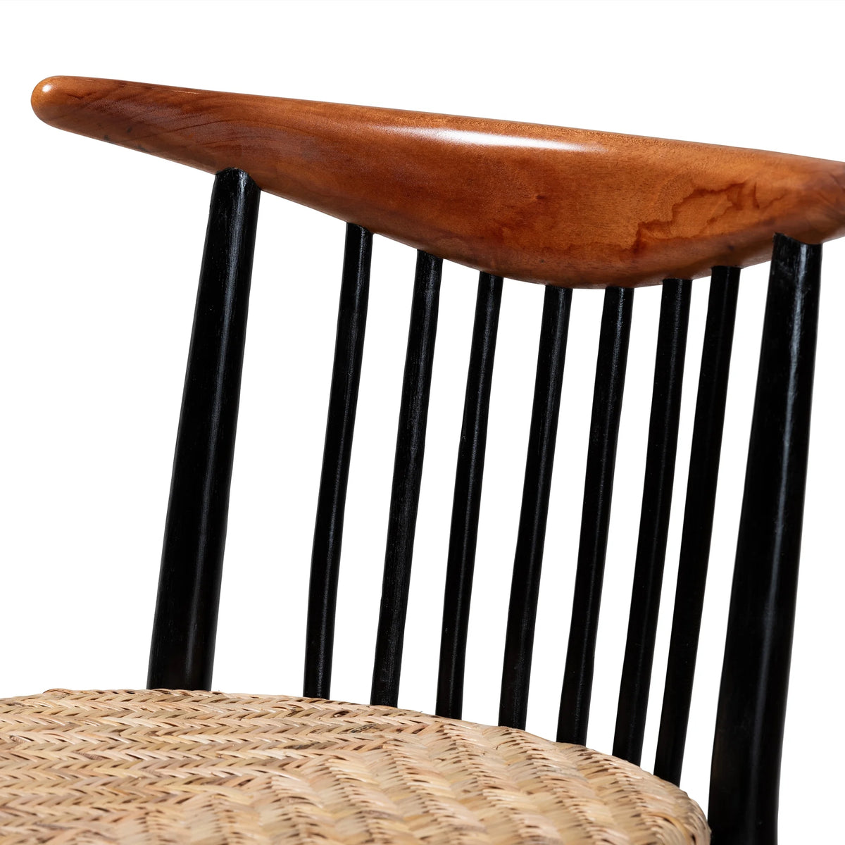 Black and Walnut Brown Wood and Rattan Dining Chair F7259