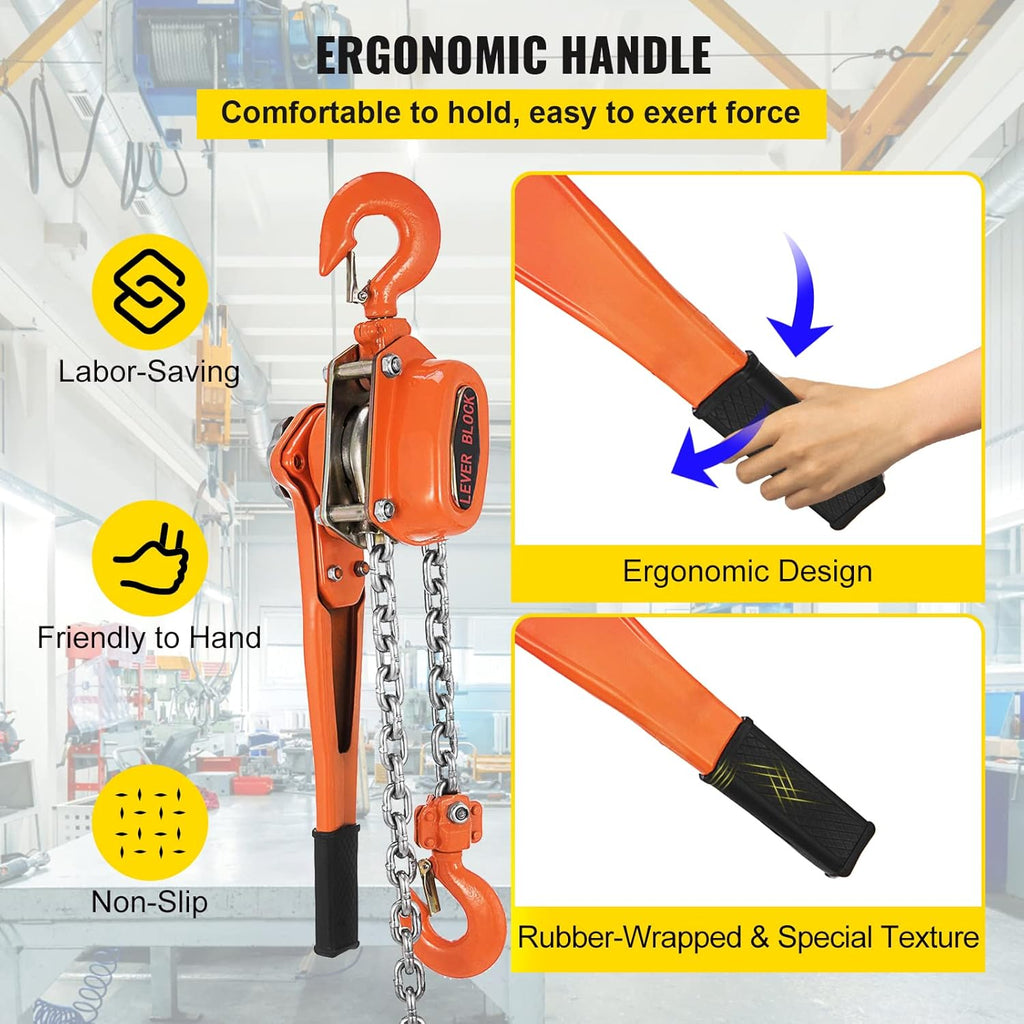 1.5Ton 3300lbs Capacity Ratchet Puller with 20FT Lifting Height, 2 Heavy Duty Steel Hooks B1940