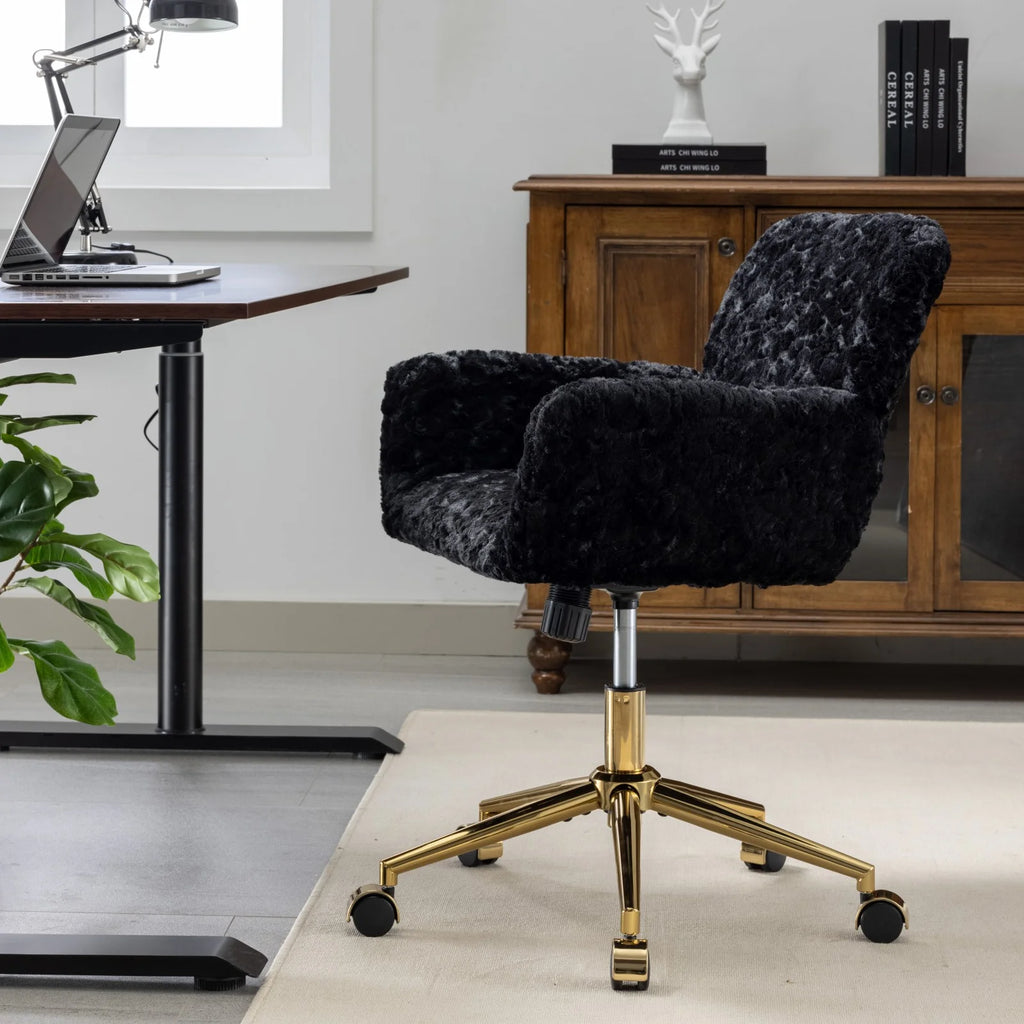 Black Adjustable Swivel Office Chair with Golden Metal Base M13693