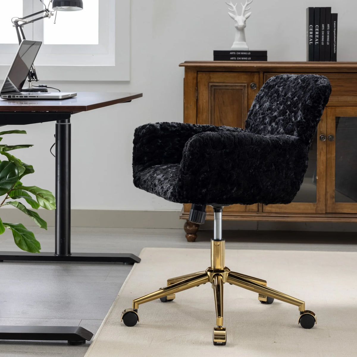 Black Adjustable Swivel Office Chair with Golden Metal Base M13693