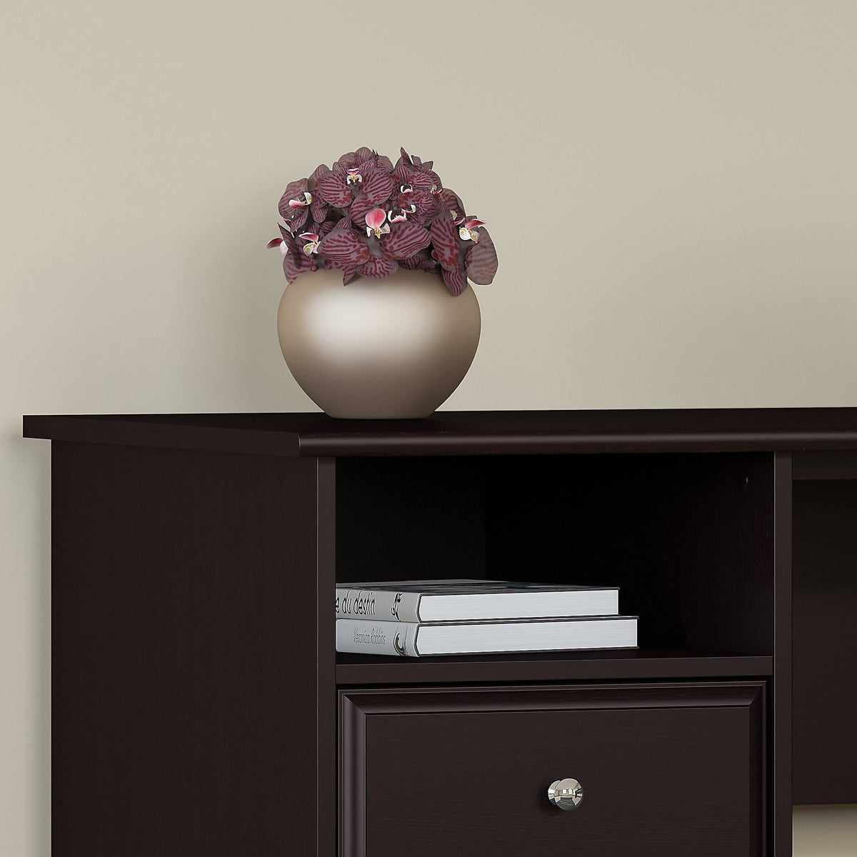 72W L Shaped Computer Desk with Hutch and Drawers, Espresso Oak X494
