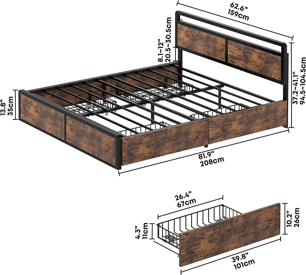 Queen Storage Bed Frame with Adjustable Headboard and 4 Drawers R862888