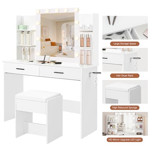 Vanity Desk with Lighted Mirror and Stool O962