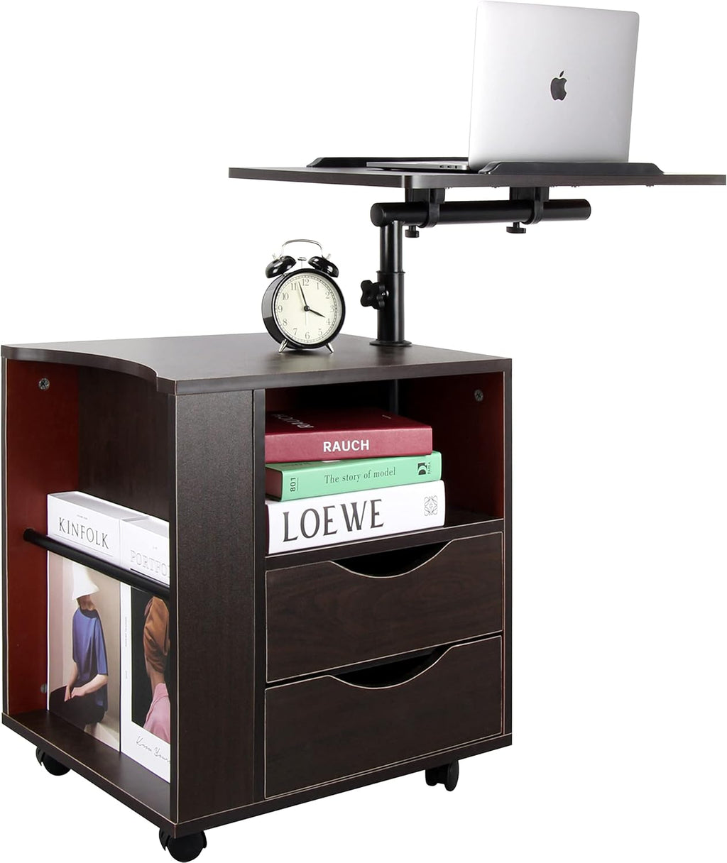 Black Wooden Nightstand with Drawers and Wheels G647