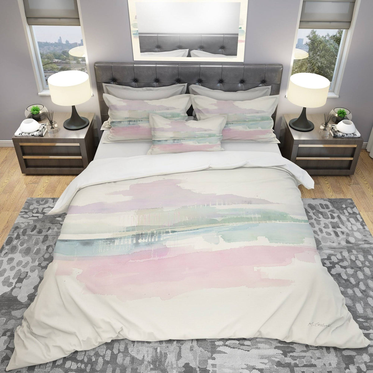 Pink Geometric Bedding Set Twin Duvet Cover with Sham J25912