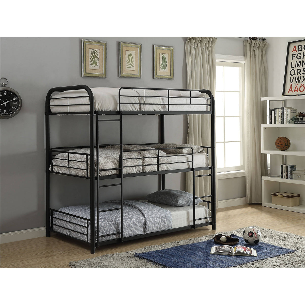 Triple Bunk Bed Full Sandy Black C38271