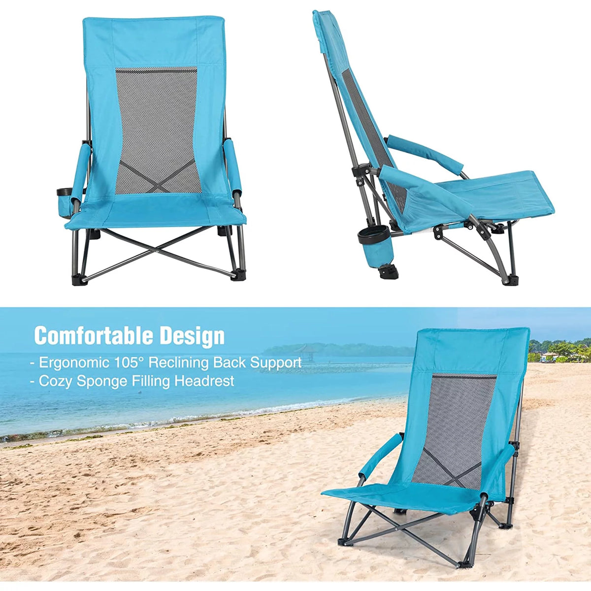 Light Blue Folding Beach Chair 2 Pack V31702