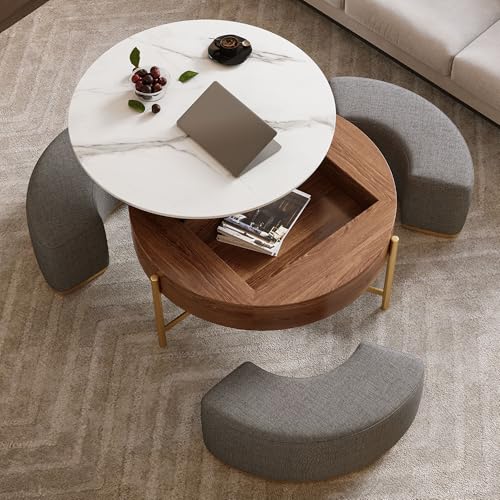 Round Faux Marble Coffee Table with Hidden Storage F161