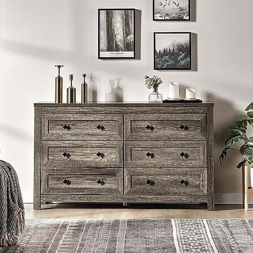 6 Drawer Wood Dresser Dark Oak B431334