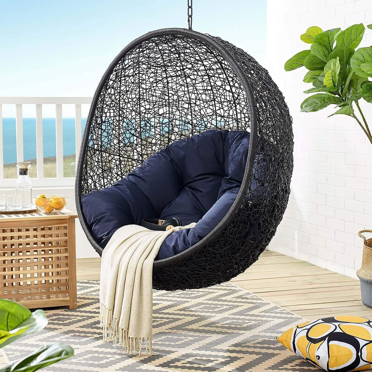 Black Turquoise Outdoor Patio Lounge Chair S780814