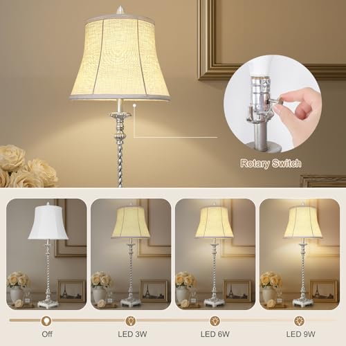 Set of 2 33'' Tall Ivory White Linen Fabric Table Lamps Y63485