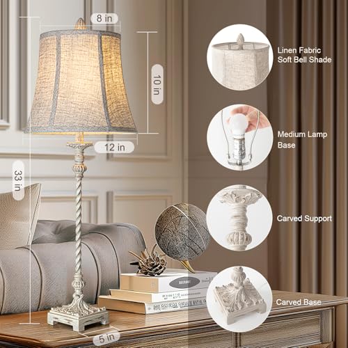Set of 2 33'' Tall Ivory White Linen Fabric Table Lamps Y63485