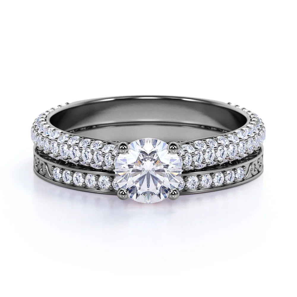 10K Black Gold Vintage Gothic Wedding Ring Set S201024