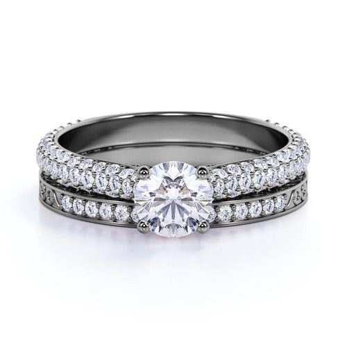 10K Black Gold Vintage Gothic Wedding Ring Set S201024