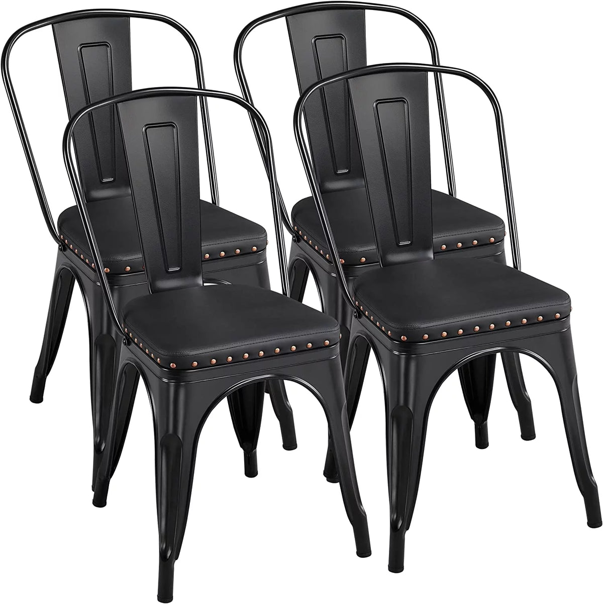 Black Metal Dining Chairs with PU Leather Seat Q417