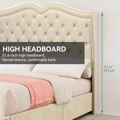 Queen Velvet Upholstered Storage Bed Frame with Headboard M273335