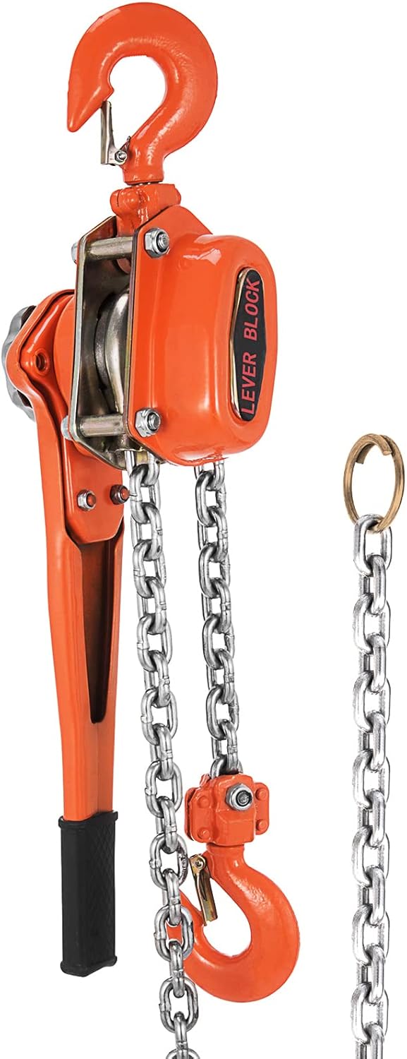 1.5Ton 3300lbs Capacity Ratchet Puller with 20FT Lifting Height, 2 Heavy Duty Steel Hooks B1940