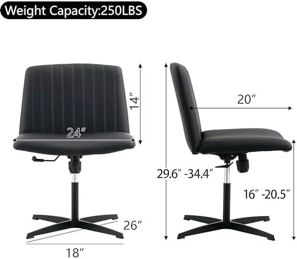 Armless Office Desk Chair No Wheels PU Adjustable Swivel L140