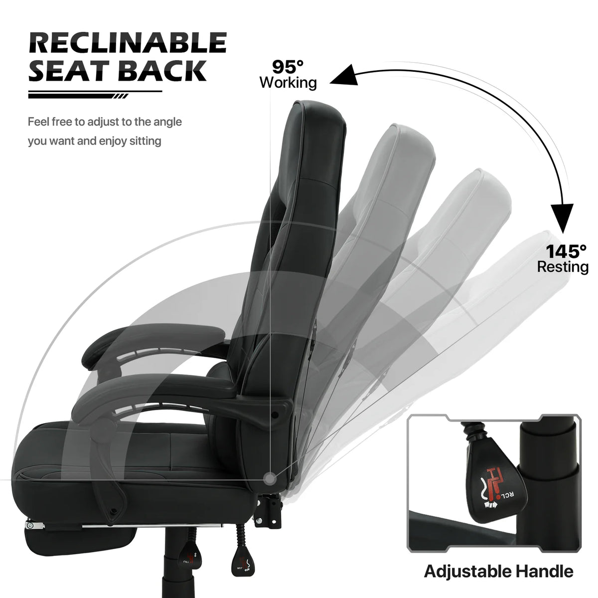 Black Ergonomic Gaming Chair with Detachable Pillow and Lumbar Support W407236