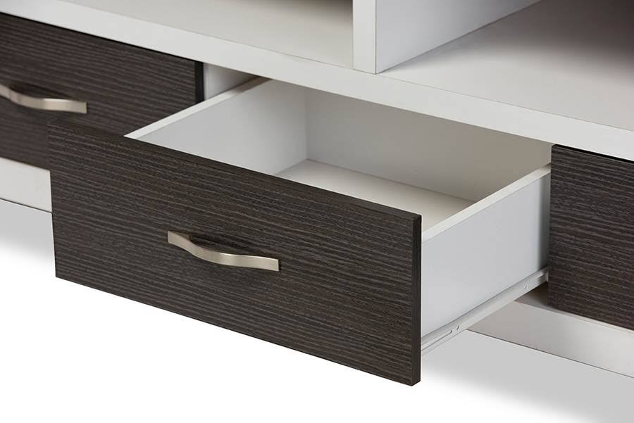 White and Dark Brown Entertainment TV Cabinet with Three Drawers E16321