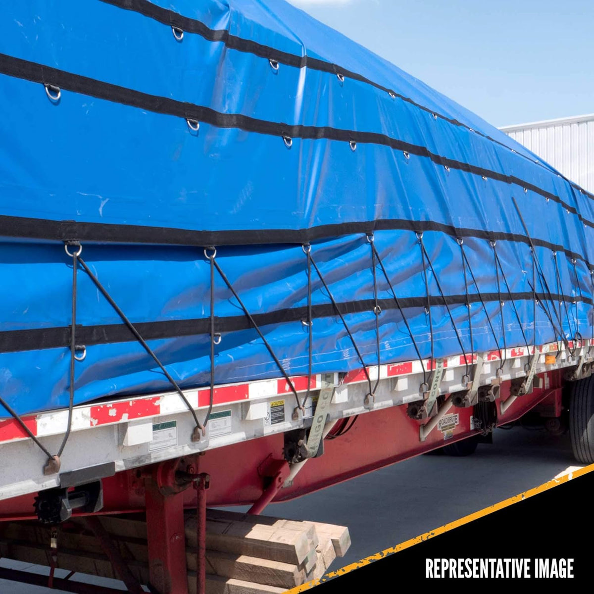 18 Ounce Blue Lumber Tarp with 4 Foot Drop and Flap H2517