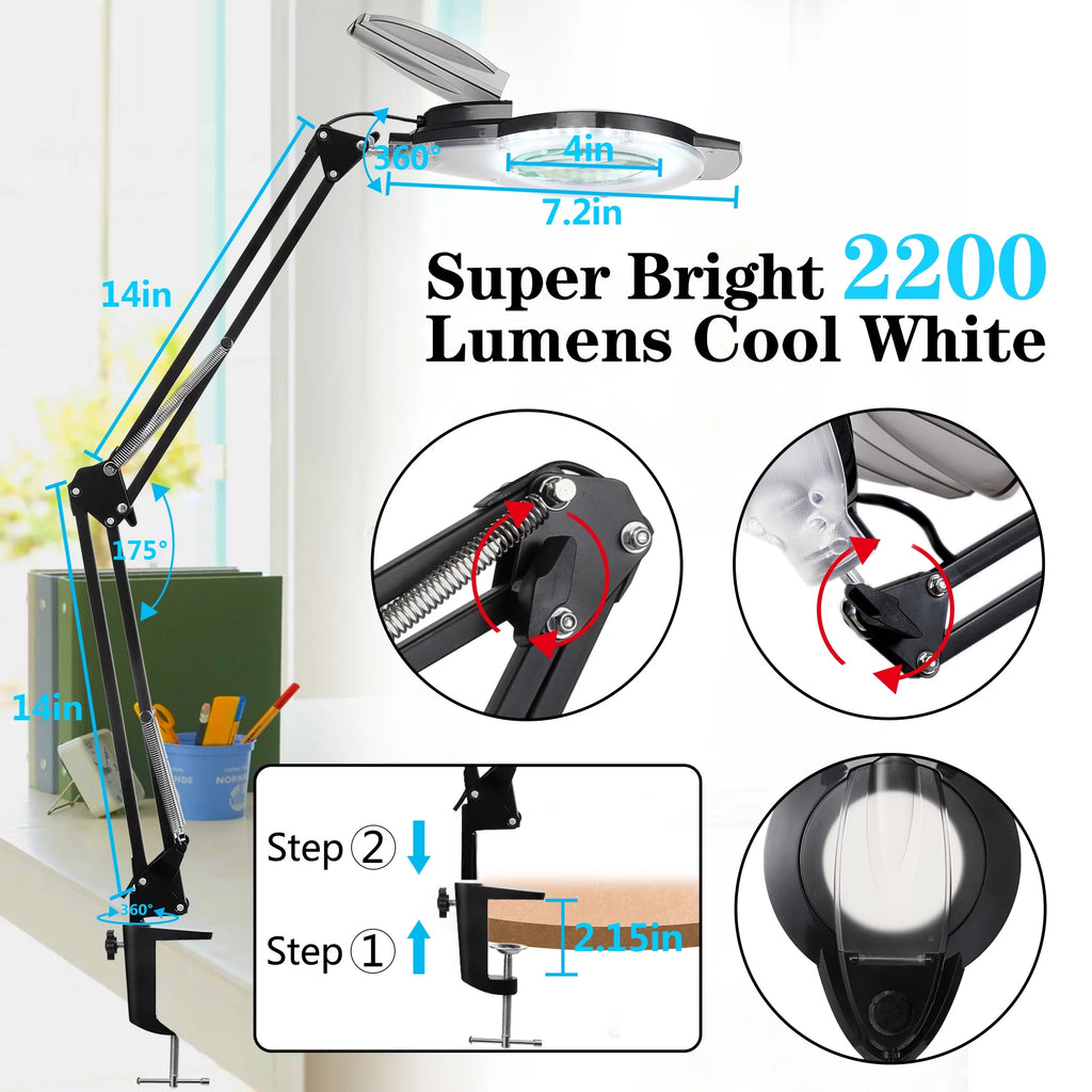 5-10X LED Magnifying Desk Lamp with Clamp H29818