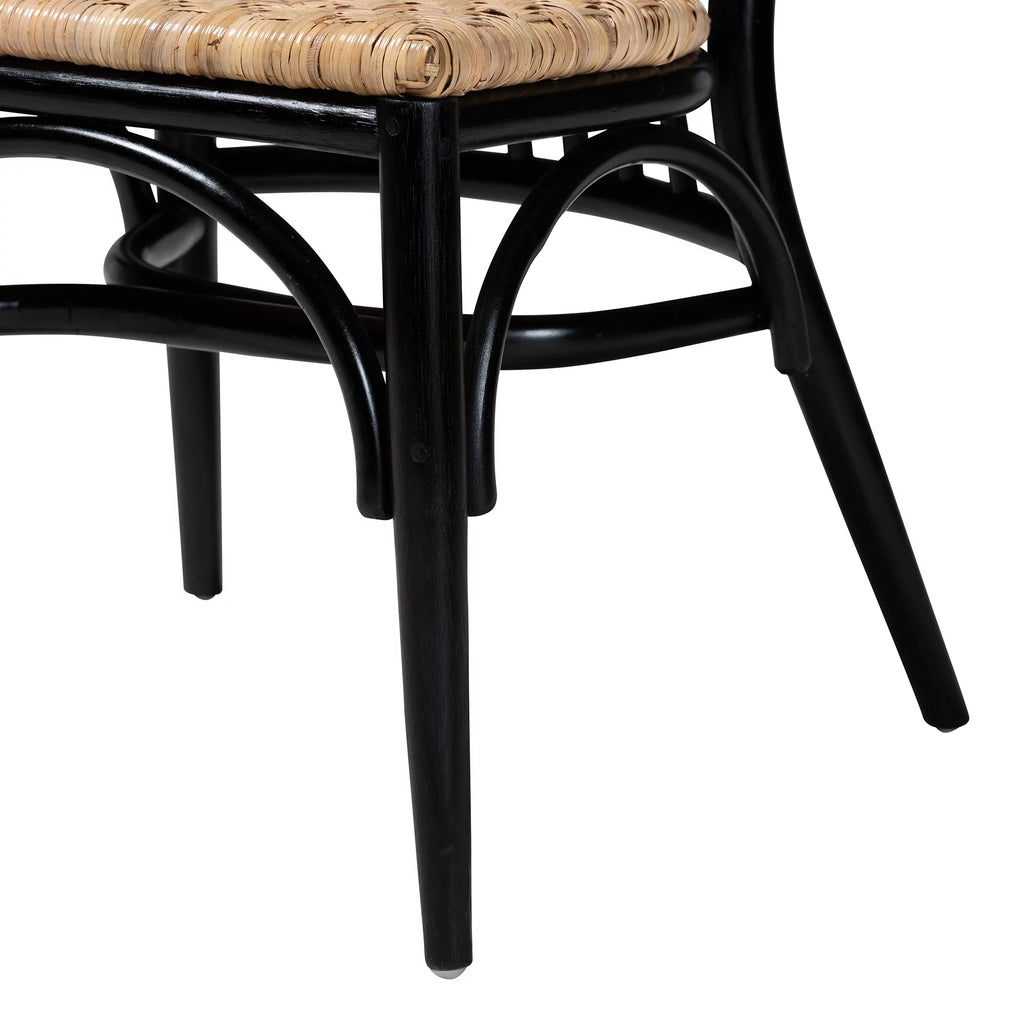 Black and Walnut Brown Wood and Rattan Dining Chair F7259