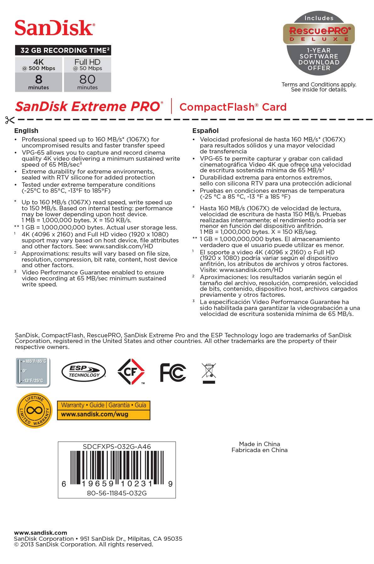 32GB CompactFlash Memory Card G647