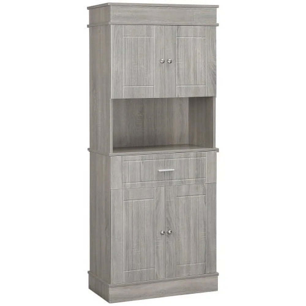 72" Kitchen Buffet with Hutch, Gray Wood Grain I949421