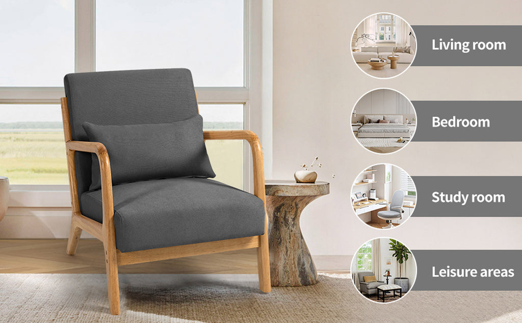 Dark Gray Single Seat Solid Wood Armrest Leisure Sofa C48377