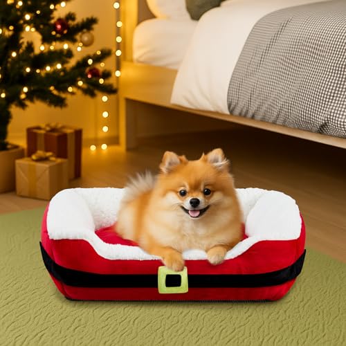 26" Christmas Dog Bed with Neck Bolster and Nonskid Bottom E12056