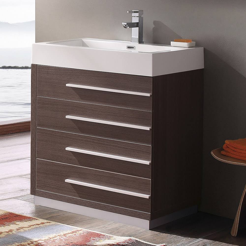 Gray Oak Bathroom Cabinet with Integrated Sink Y88136
