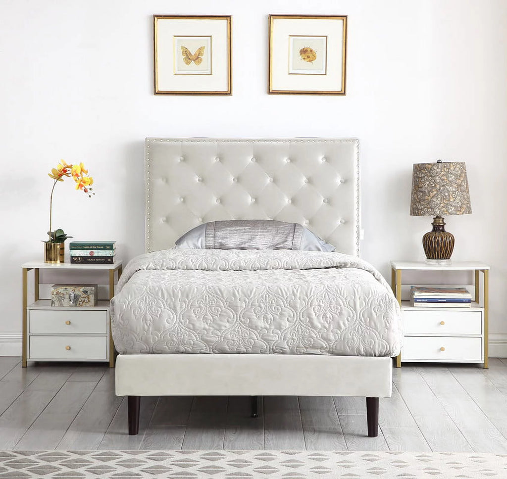 Gray Twin Upholstered Platform Bed Frame with Adjustable Headboard W763