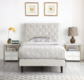 Gray Twin Upholstered Platform Bed Frame with Adjustable Headboard W763