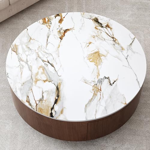 Round Faux Marble Coffee Table with Hidden Storage F161