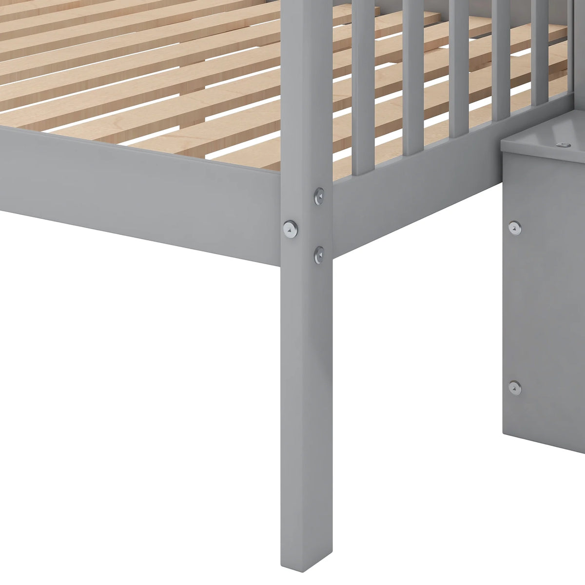 Gray Wood Twin over Full Bunk Bed with Stairs and Storage Shelf D97504