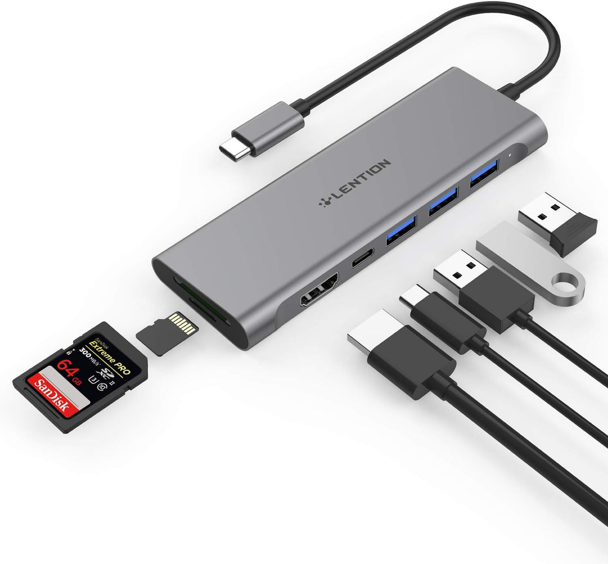USB C Multiport Hub with 4K HDMI, 3 USB 3.0, SD/Micro SD Card Reader, 100W PD, Rose Gold L6341