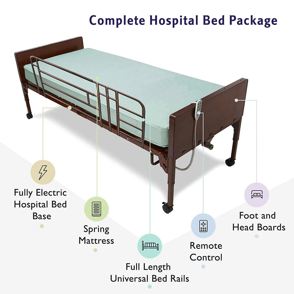 Full Electric Hospital Bed with Full Rails and Spring Mattress S1317
