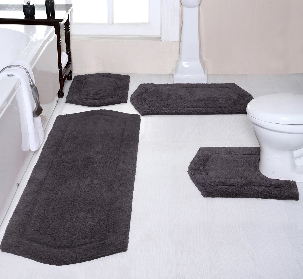 100% Cotton Non-Slip Machine Washable 4 Piece Bath Rug Set with Contour D893