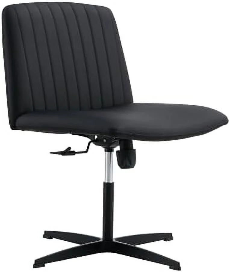 Armless Office Desk Chair No Wheels PU Adjustable Swivel L140