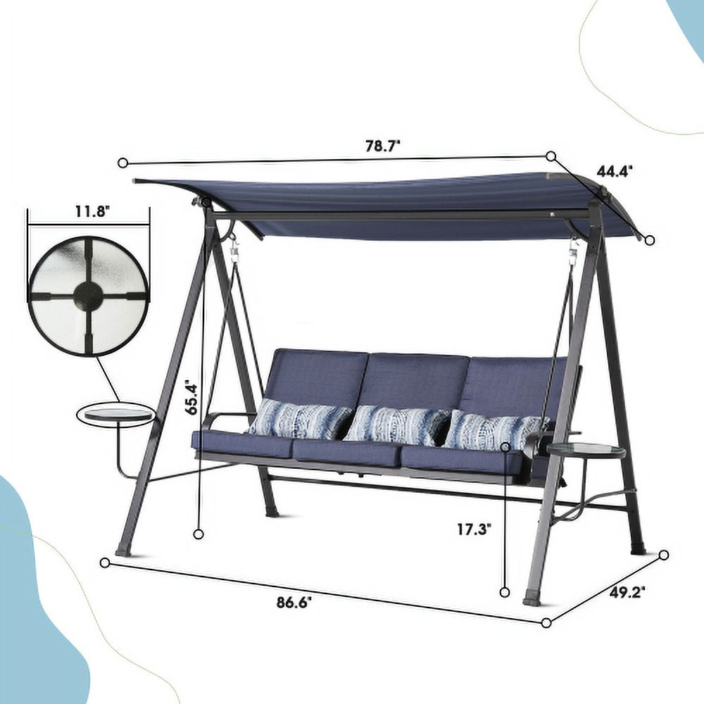 Blue 3-seater Porch Swing with Canopy P358439