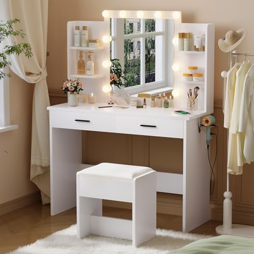 Vanity Desk with Lighted Mirror and Stool O962