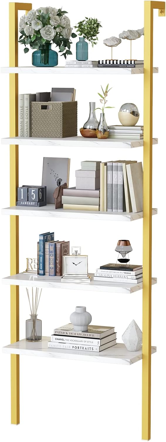 5 Tier Black Industrial Bookshelf with Metal Frame J3752