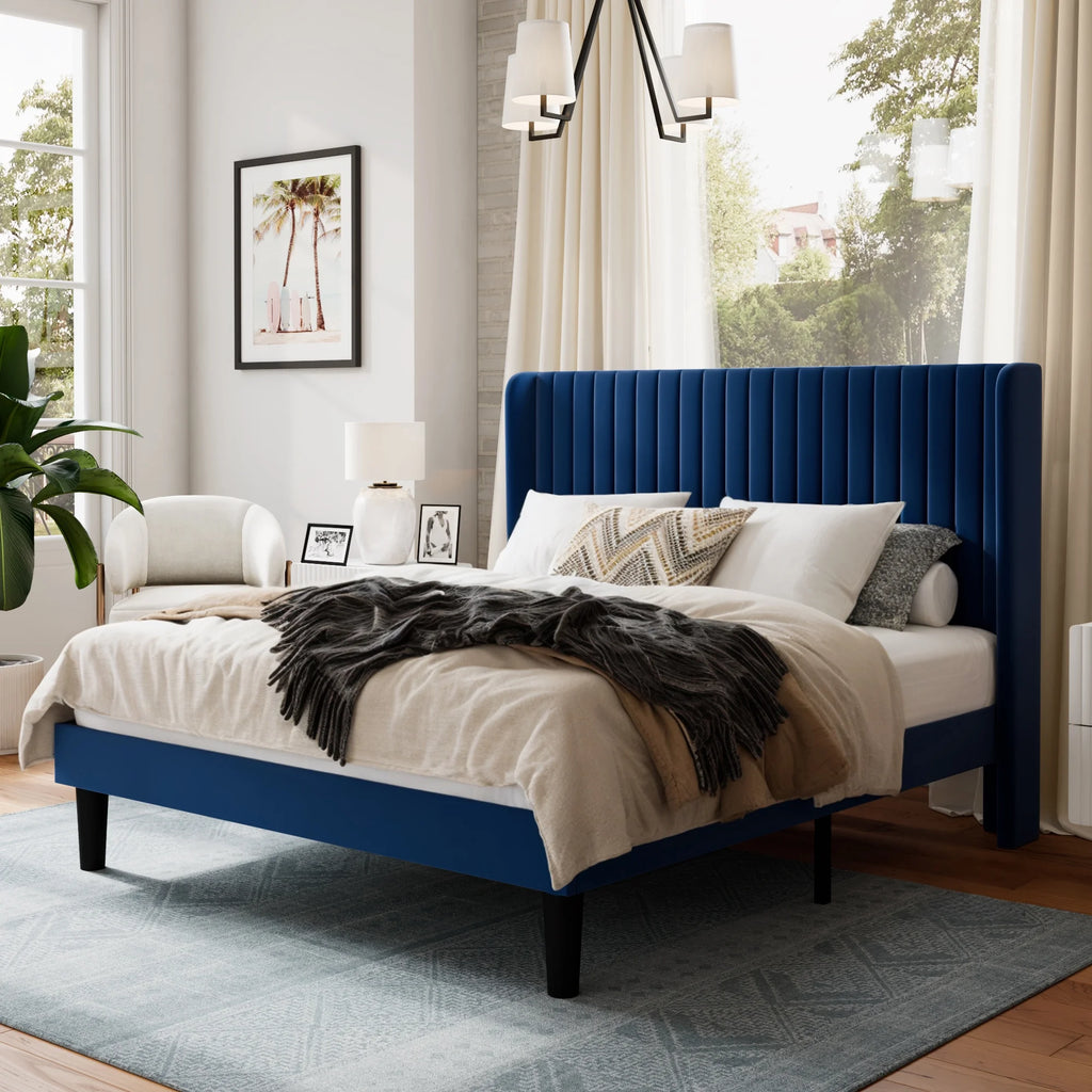 Queen Size Velvet Upholstered Platform Bed Frame N181287
