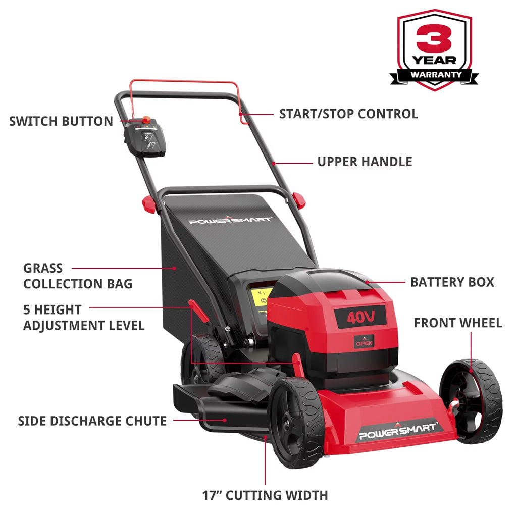 40V 17-inch Cordless Brushless Electric Push Lawn Mower H693698