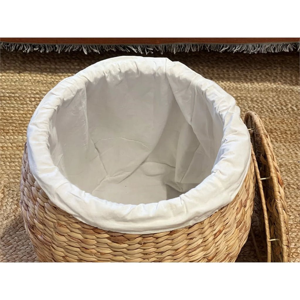 Beige Wicker Rattan Storage Ottoman Basket with Lid N332494